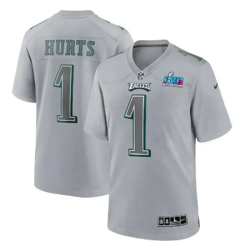 Nike Men Philadelphia Eagles Jalen Hurts Gray Super Bowl LVII Patch Jers… - Picture 1 of 3